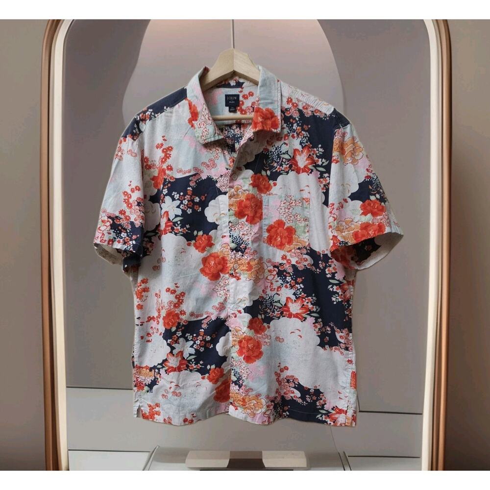 J.CREW Flex Washed Slim Floral Hawaiian Short Sleeve Button Down Shirt  NOWT